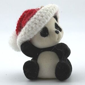 Vintage 1986 Hallmark Flocked Panda Bear Christmas Figurine Mini NO BOX